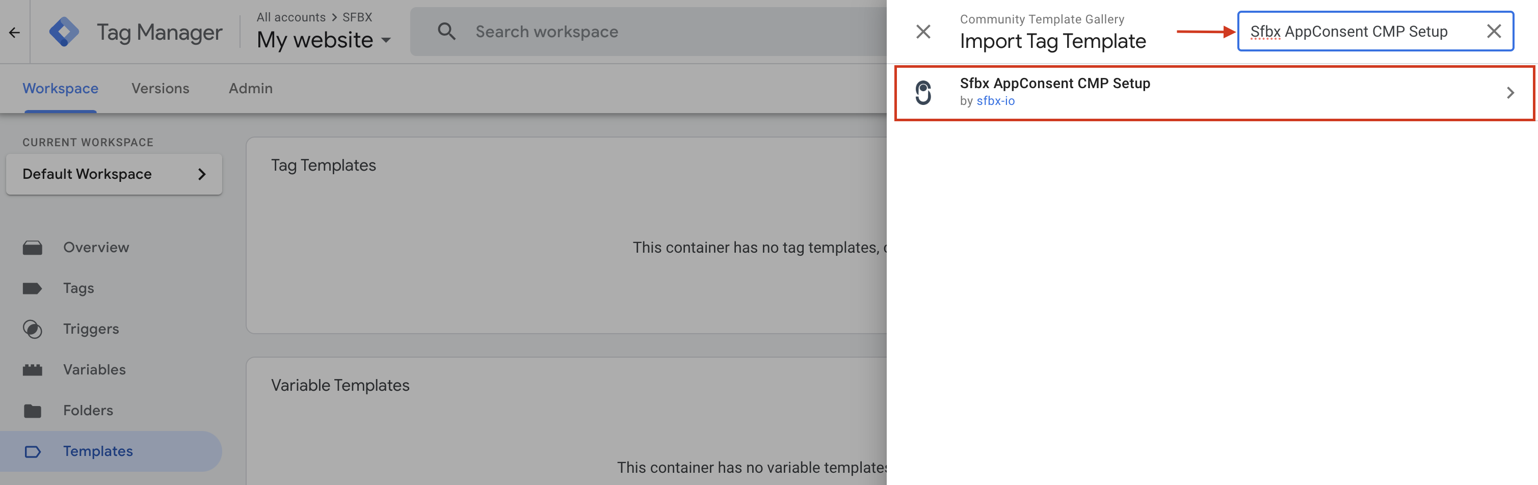 Google Tag Manager import template