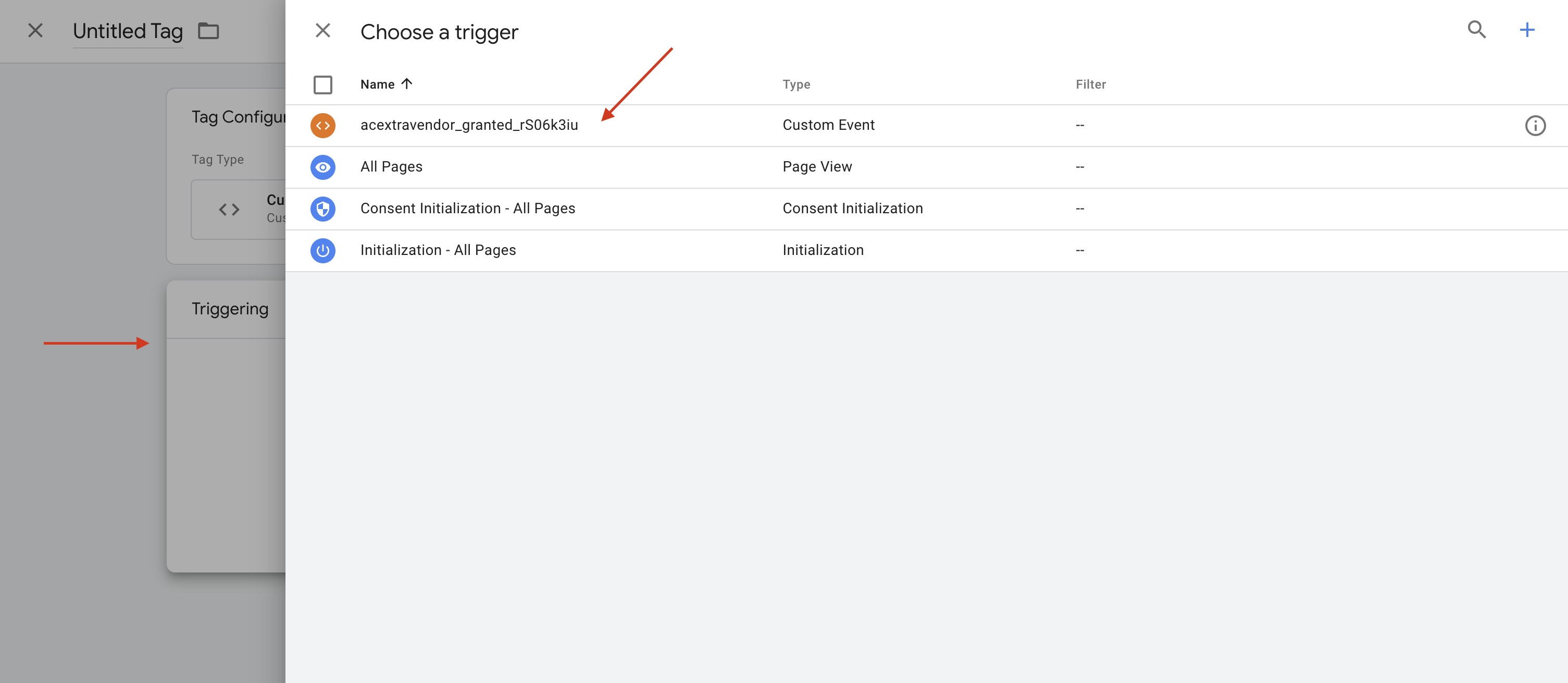 Google Tag Manager extra vendor add trigger in tag