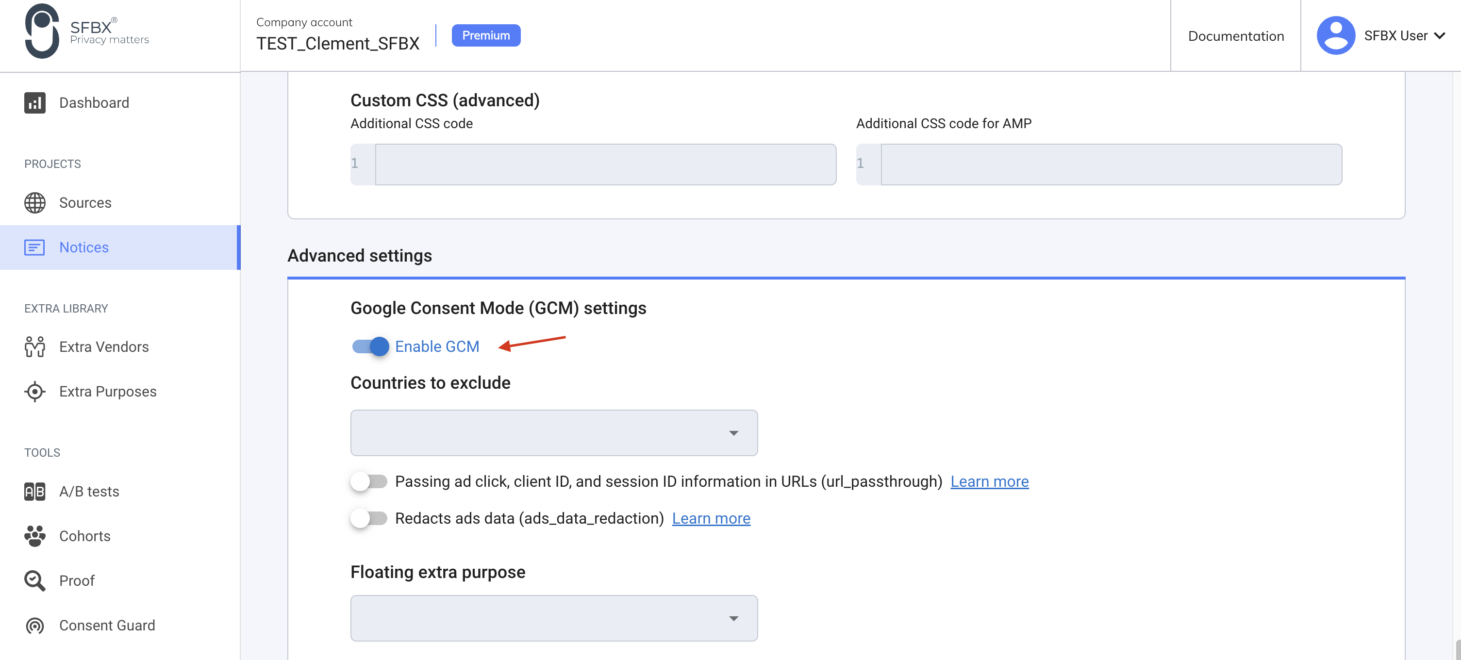 Google Analytics enableGCM in notice configuration